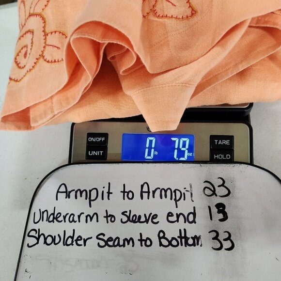 J Jill Womens Orange 100% Linen Long Sleeve Tunic Top Button Down Embroidered M - Picture 14 of 14